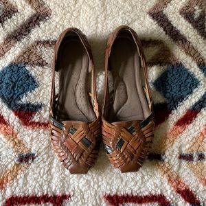 Huarache leather woven flats